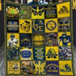 Michigan Wolverines Quilt Blanket Vintage Logo Patchwork Yellow Blue
