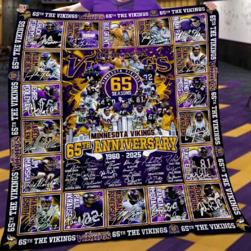 Minnesota Vikings Quilt Blanket 65th Anniversary Purple Yellow