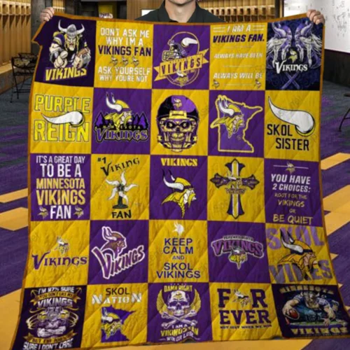 Minnesota Vikings Quilt Blanket Logo Patchwork Purple Yellow
