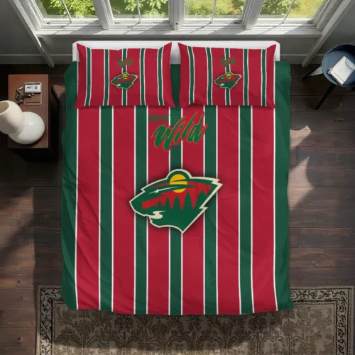 Minnesota Wild Stripe Style Bedding Set Best Selling