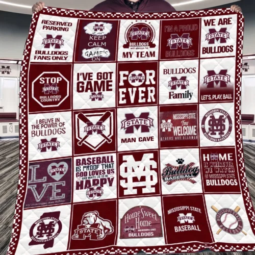 Mississippi State Quilt Blanket Bulldogs Patchwork Maroon White