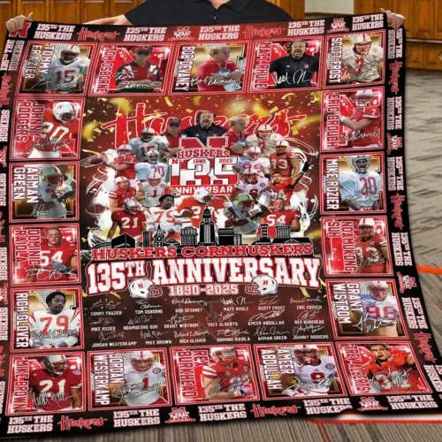 Nebraska Cornhuskers Quilt Blanket 135th Anniversary Red White