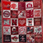 Nebraska Cornhuskers Quilt Blanket Logo Patchwork Red White