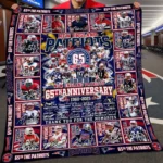 New England Patriots Quilt Blanket 65th Anniversary Navy Blue Red