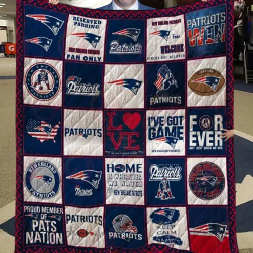 New England Patriots Quilt Blanket Logo Patchwork Blue White
