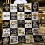 New Orleans Saints Quilt Blanket Patchwork Design Black Gold