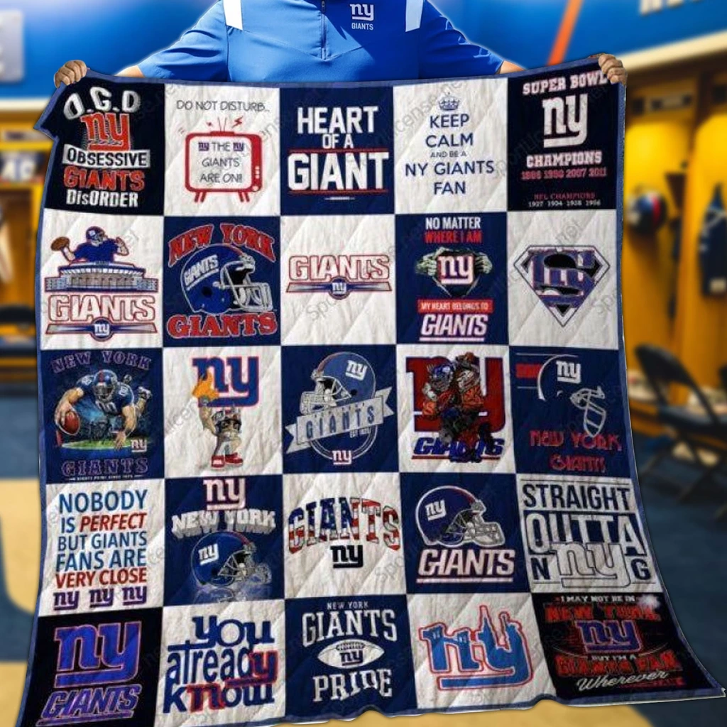 New York Giants Quilt Blanket Patchwork Logo Blue White New York Giants Quilt Blanket Patchwork Logo Blue White