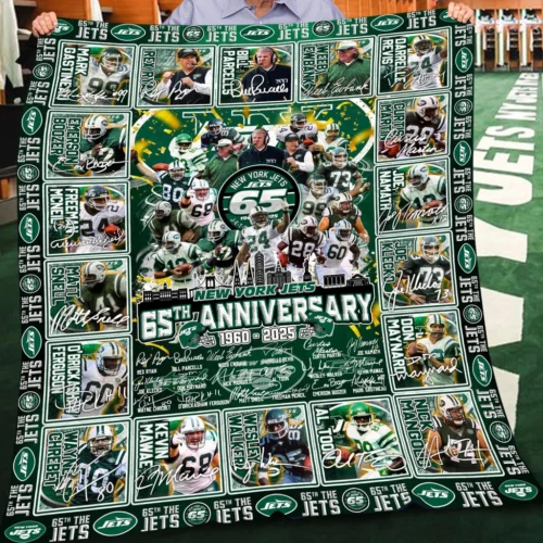 New York Jets Quilt Blanket 65th Anniversary Green White