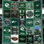 New York Jets Quilt Blanket Patchwork Design Green White