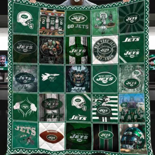 New York Jets Quilt Blanket Patchwork Design Green White