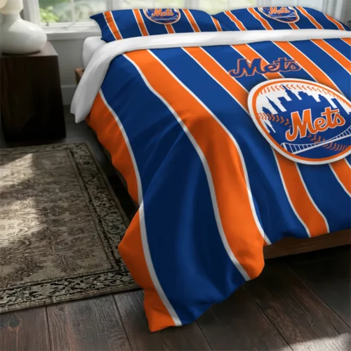 New York Mets Stripe Style Bedding Set Fashion Forward