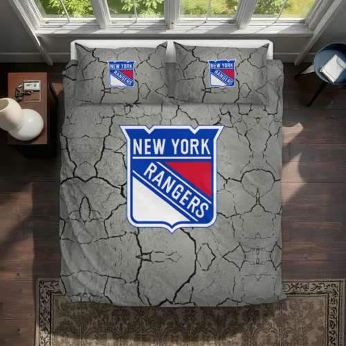New York Rangers Cracked Texture Bedding Set Best Selling