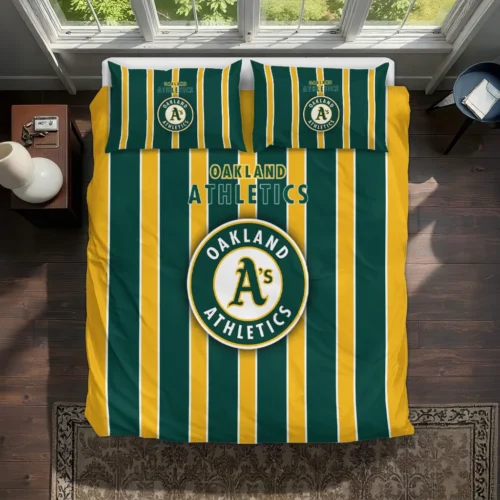 Oakland Athletics Stripe Style Bedding Set Best Selling