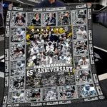 Oakland Raiders Quilt Blanket 65th Anniversary Black White