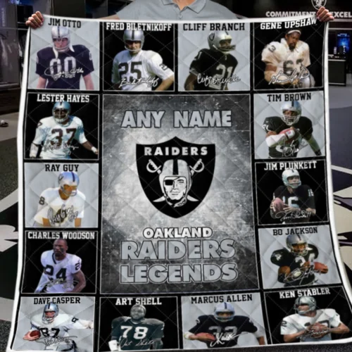Oakland Raiders Quilt Blanket Legends Black White