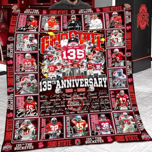 Ohio State Buckeyes Quilt Blanket 135th Anniversary Red White