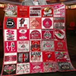Ohio State Buckeyes Quilt Blanket Patchwork Logo Red White