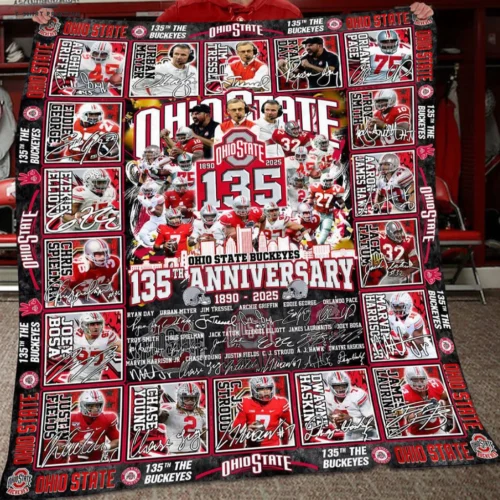 Ohio State Quilt Blanket 135th Anniversary Red White