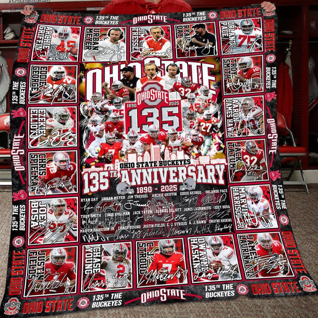 Ohio State Quilt Blanket 135th Anniversary Red White Ohio State Quilt Blanket 135th Anniversary Red White