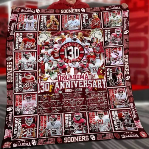 Oklahoma Sooners Quilt Blanket 130th Anniversary Red White