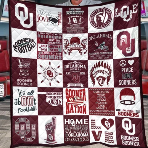 Oklahoma Sooners Quilt Blanket Patchwork Logo Burgundy White