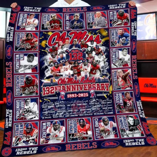 Ole Miss Rebels Quilt Blanket 132nd Anniversary Blue Red