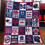 Ole Miss Rebels Quilt Blanket Patchwork Logo Blue Red