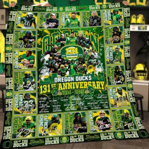 Oregon Ducks Quilt Blanket 131st Anniversary Green Yellow