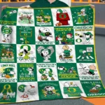 Oregon Ducks Quilt Blanket Snoopy Cartoon Patchwork Green White