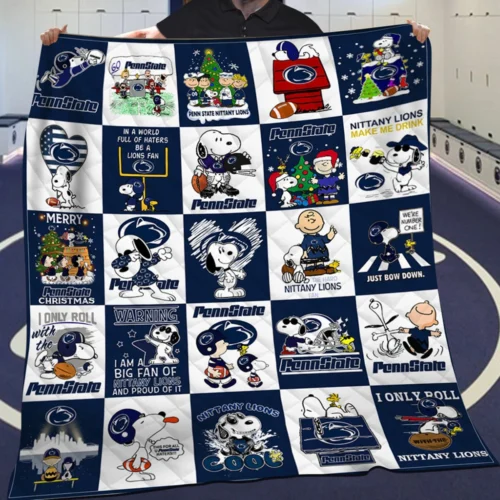 Penn State Quilt Blanket Peanuts Cartoon Patchwork Blue White
