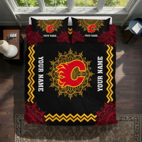 Personalized Calgary Flames Mandala Lacework Bedding Set Best Selling