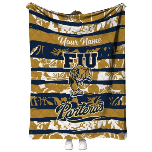 personalized fiu panthers layered florals blue white quilt blanket fashion forward.webp