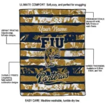 personalized fiu panthers layered florals blue white quilt blanket best selling.webp