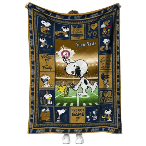 personalized fiu panthers snoopy coach blue quilt blanket fashion forward.webp