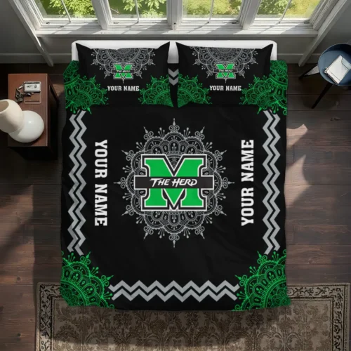 Personalized Marshall Thundering Herd Mandala Lacework Bedding Set Best Selling