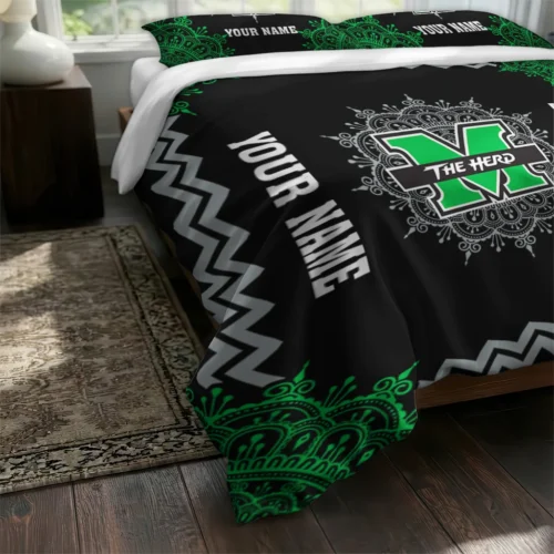 Personalized Marshall Thundering Herd Mandala Lacework Bedding Set Fashion Forward