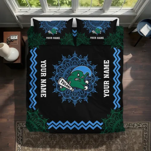 Personalized Tulane Green Wave Mandala Lacework Bedding Set Best Selling