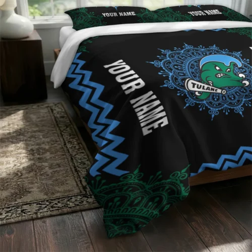 Personalized Tulane Green Wave Mandala Lacework Bedding Set Fashion Forward