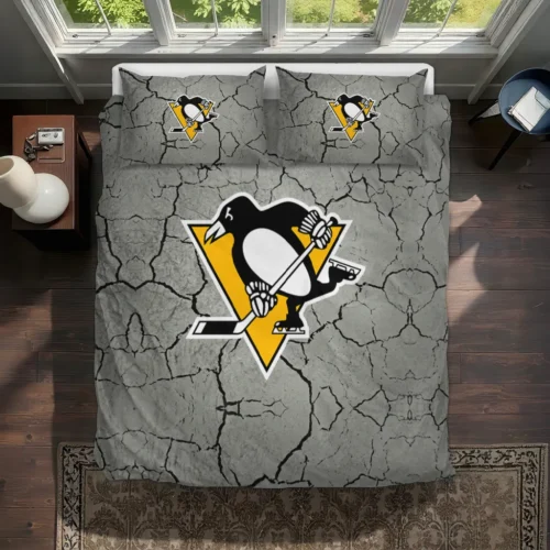 Pittsburgh Penguins Cracked Texture Bedding Set Best Selling