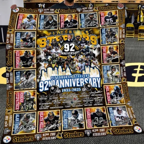 Pittsburgh Steelers Quilt Blanket 92nd Anniversary Black Yellow