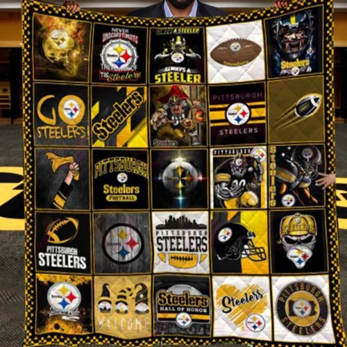 Pittsburgh Steelers Quilt Blanket Logo Patchwork Black Yellow