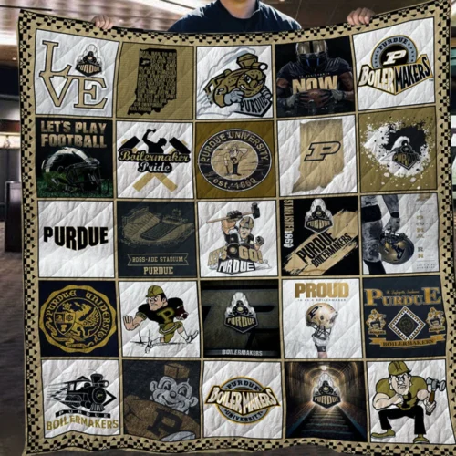 Purdue Boilermakers Quilt Blanket Vintage Patchwork Black Beige