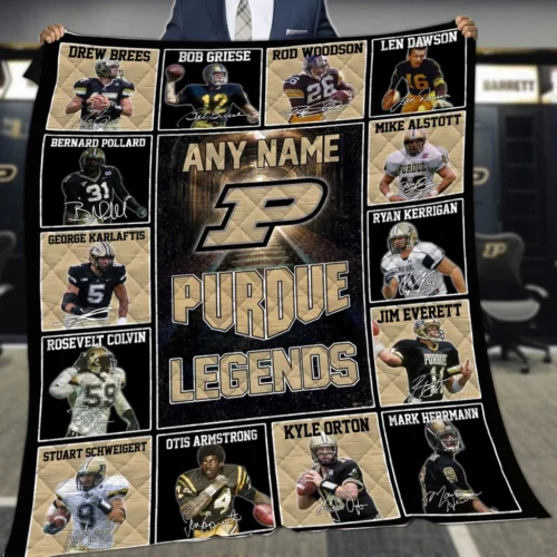 Purdue Legends Quilt Blanket Football Legends Black Beige