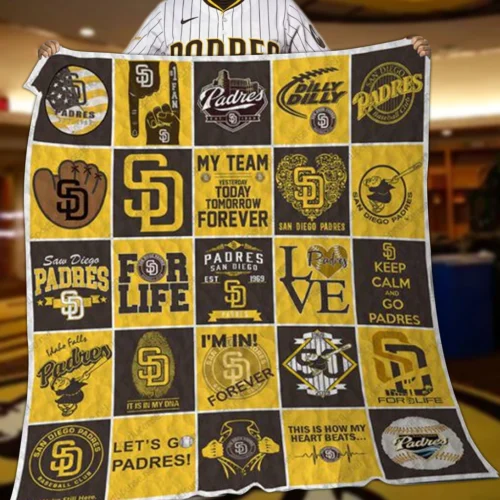 San Diego Padres Quilt Blanket Patchwork Logo Yellow Black