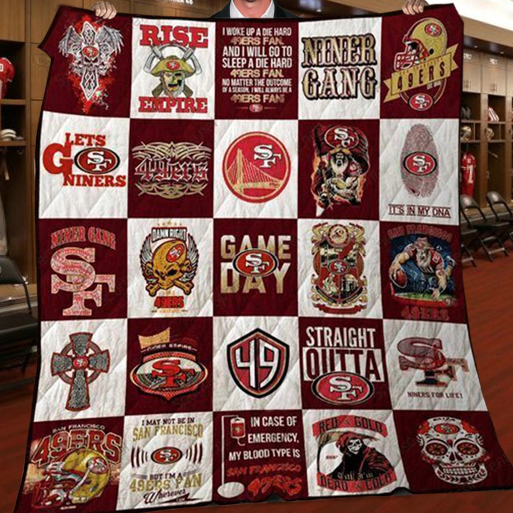 San Francisco 49ers Quilt Blanket Patchwork Logo Red White San Francisco 49ers Quilt Blanket Patchwork Logo Red White
