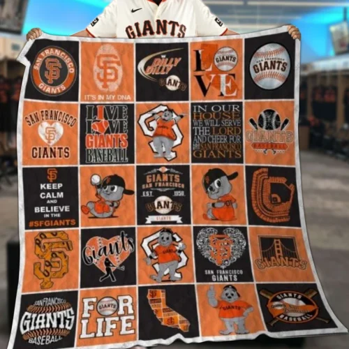 San Francisco Giants Quilt Blanket Patchwork Logo Orange Black