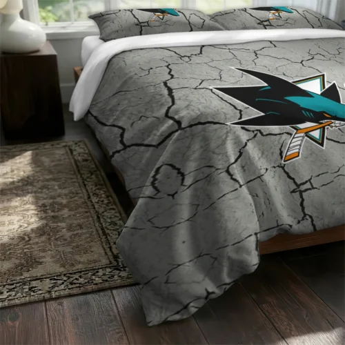 San Jose Sharks Cracked Texture Bedding Set Fashion Forward