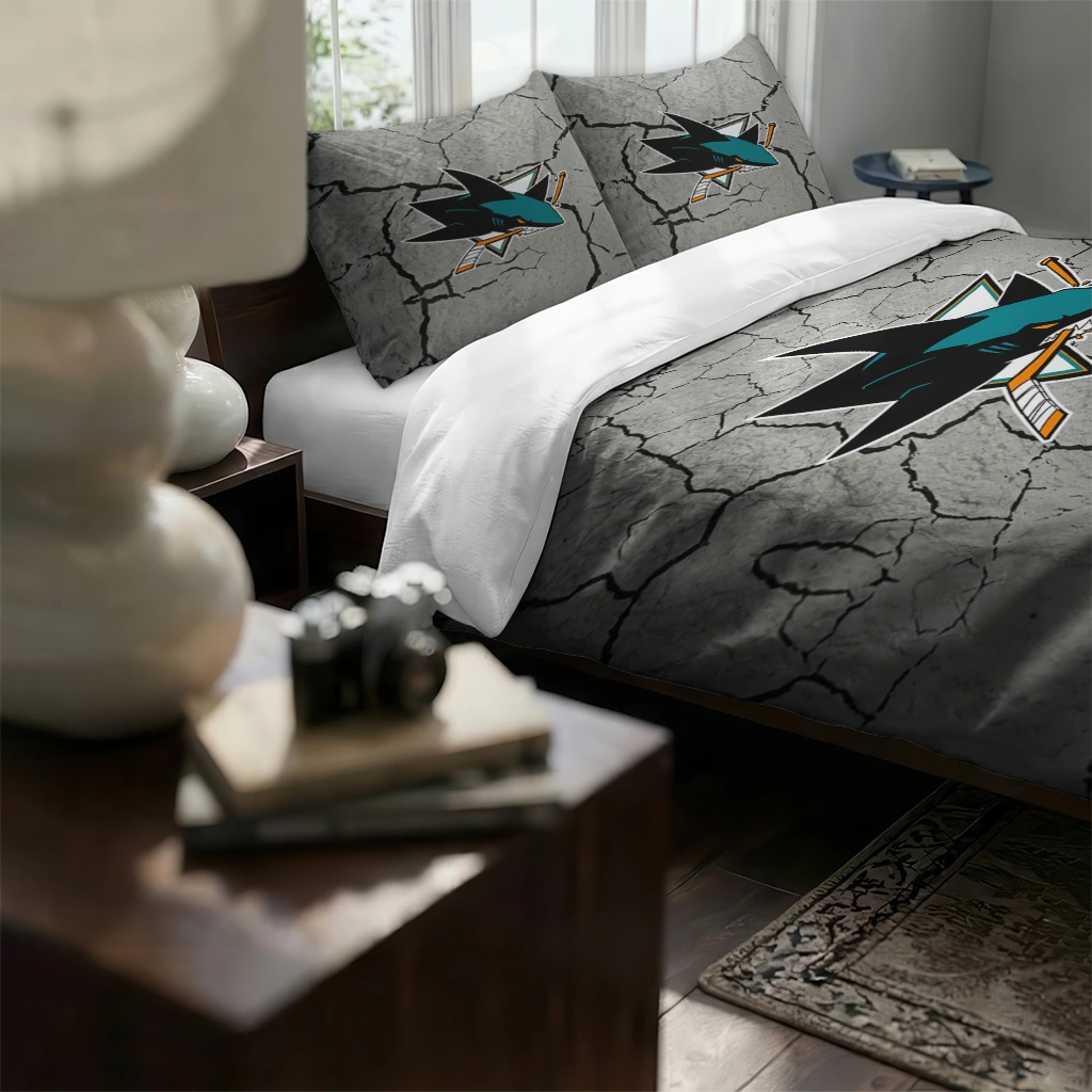 San Jose Sharks Cracked Texture Bedding Set High Quality San Jose Sharks Cracked Texture Bedding Set High Quality