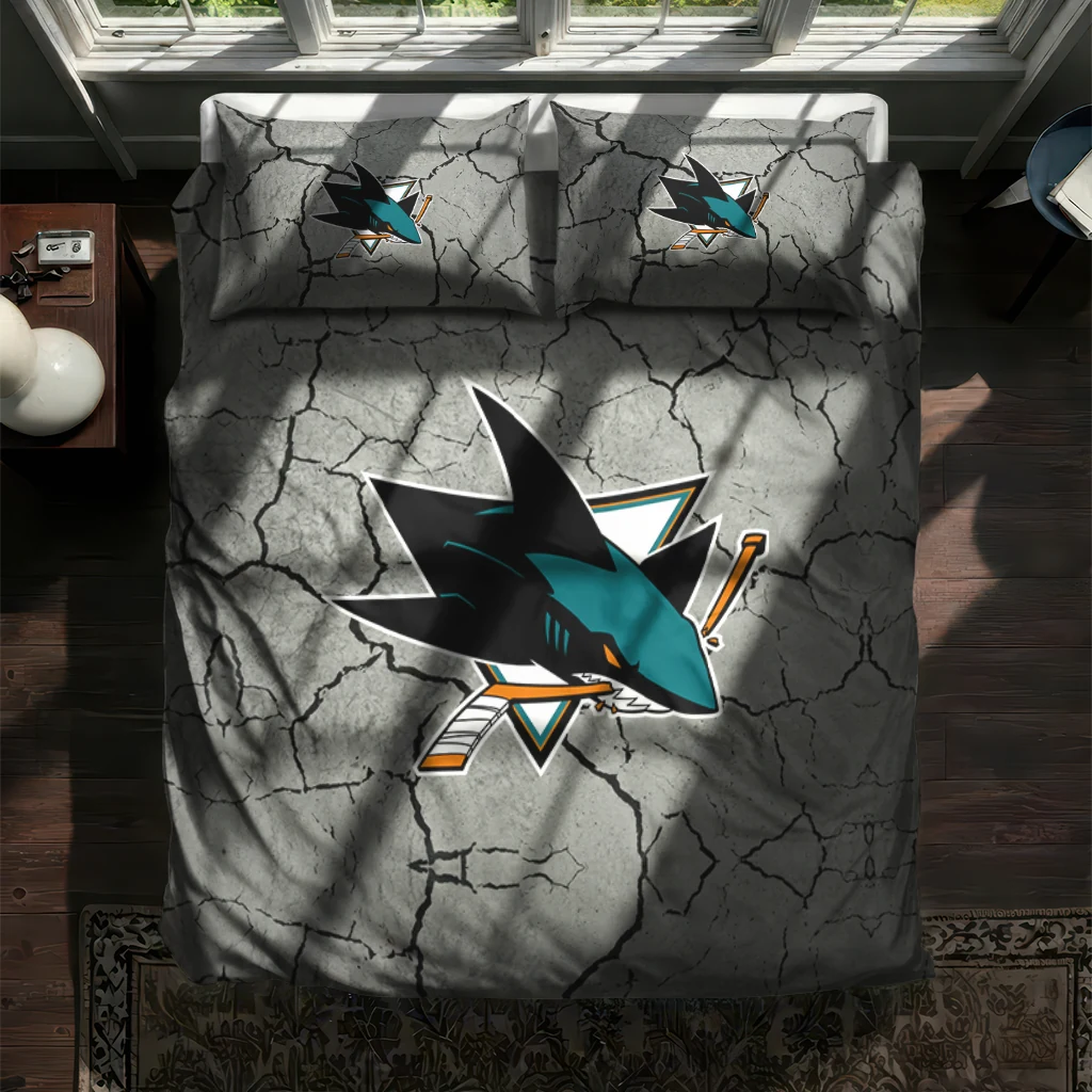 San Jose Sharks Cracked Texture Bedding Set New Arrival San Jose Sharks Cracked Texture Bedding Set New Arrival