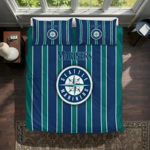 Seattle Mariners Stripe Style Bedding Set Best Selling